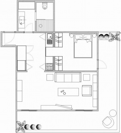 極簡設計方法中創建結構是混合了中世紀家具及木紋理,創造一個熱情好客的氛圍。